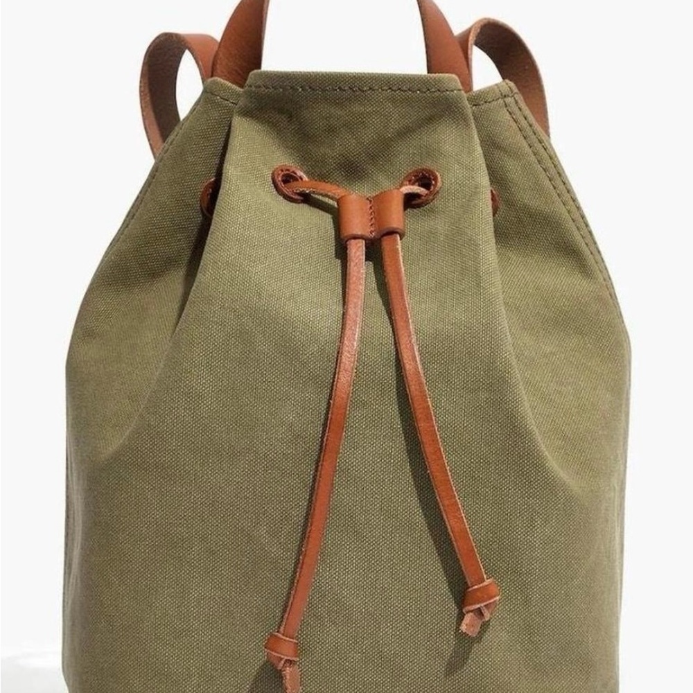 Madewell Somerset Olive Green Canvas Backpack with Brown Accents